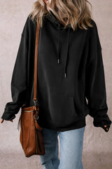 Black Fleece Lined Kangaroo Pocket Drawstring Chunky Hoodie Sweatshirts & Hoodies JT's Designer Fashion