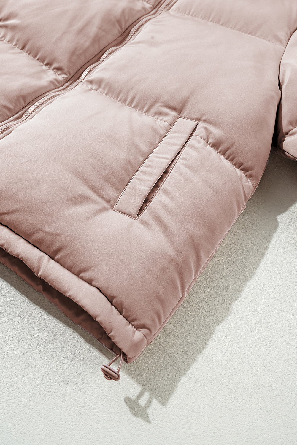 Apricot Pink Full Zipper Quilted Puffer Jacket Jackets JT's Designer Fashion