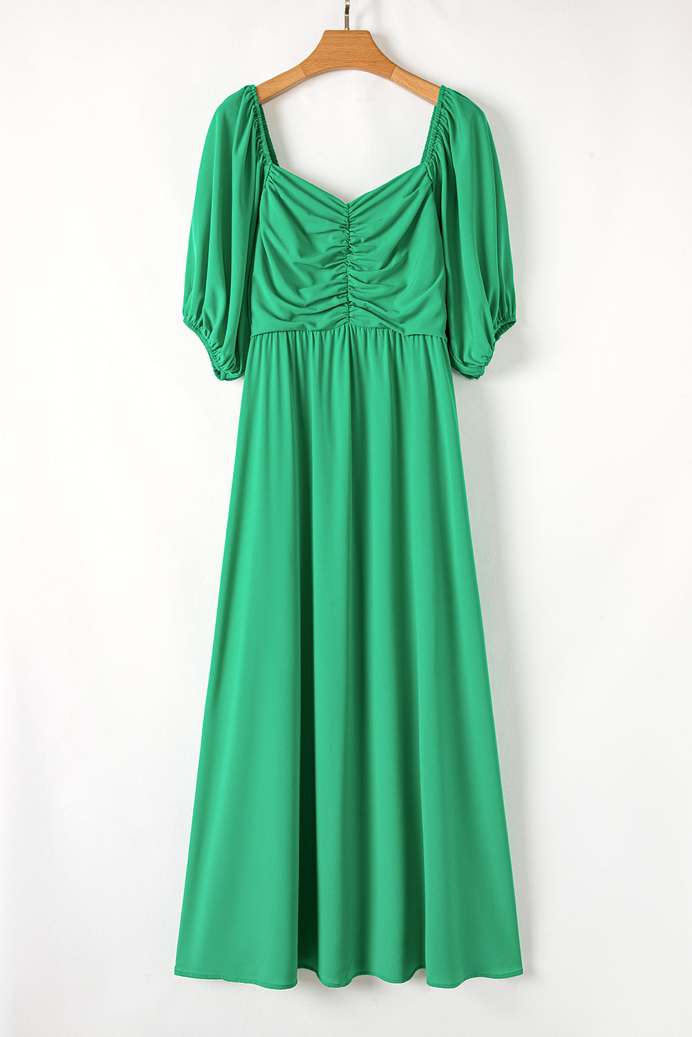 Bright Green Ruched Front Puff Sleeve Plus Size Long Dress Plus Size Maxi Dresses JT's Designer Fashion