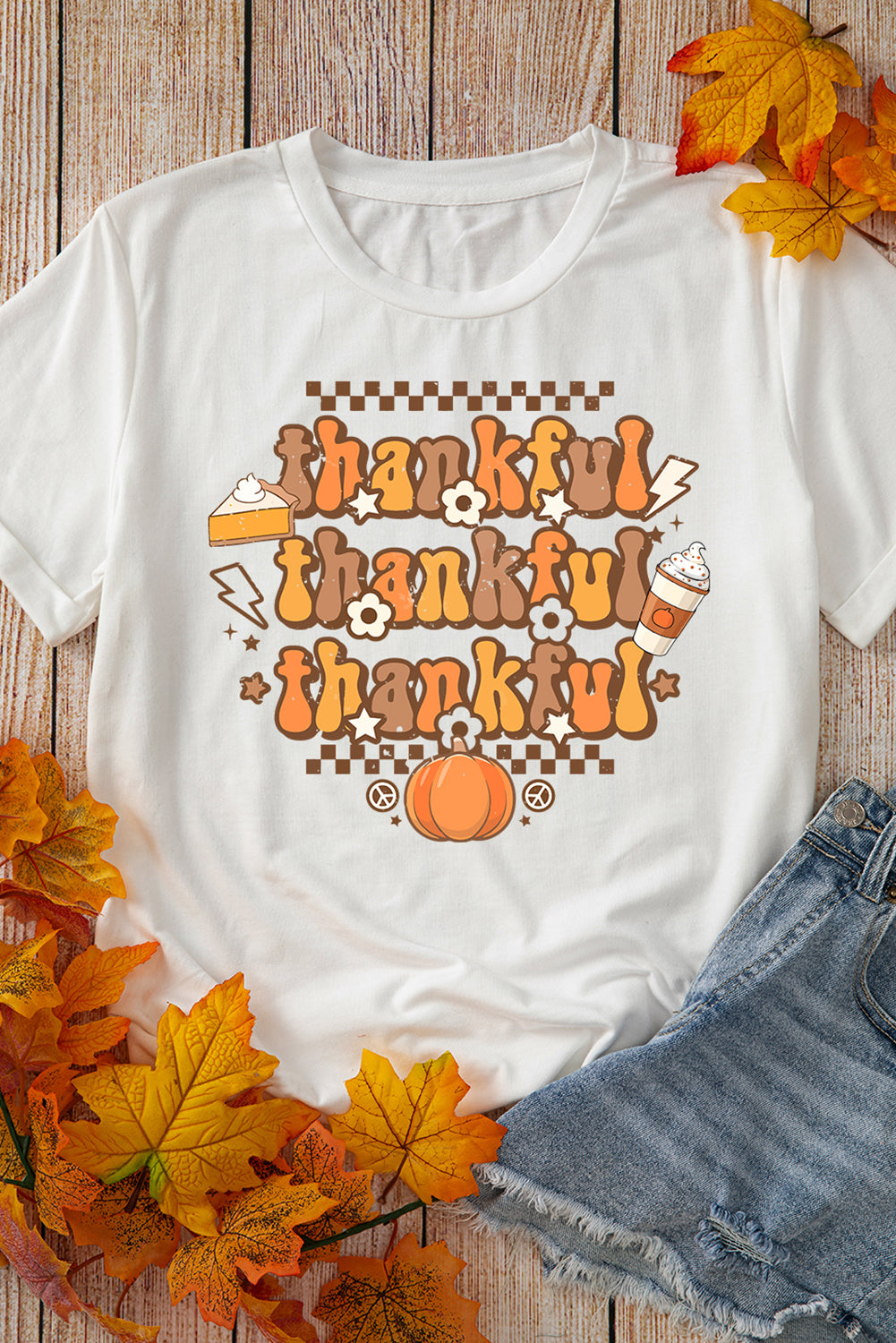 Khaki thankful Crew Neck Thanksgiving Graphic Tee Graphic Tees JT's Designer Fashion