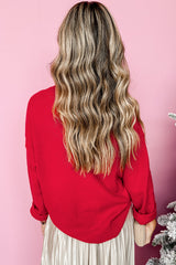 Fiery Red Tinsel Merry Letter Drop Shoulder Baggy Sweater Sweaters JT's Designer Fashion