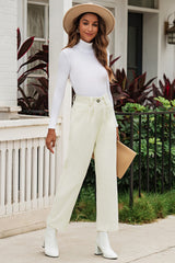 Beige Corduroy High Waist Straight Leg Pants Pants & Culotte JT's Designer Fashion