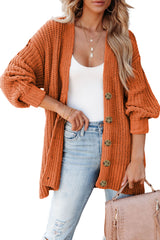 Gold Flame Button Front V Neck Chunky Cardigan Sweater Cardigans JT's Designer Fashion