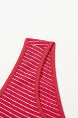 Red Stripe Criss Cross Side Slits Slim Fit Sleeveless Midi Dress Midi Dresses JT's Designer Fashion