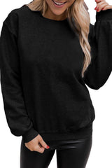 Black Solid Color Crewneck Pullover Sweatshirt Sweatshirts & Hoodies JT's Designer Fashion