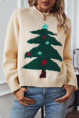 Beige Christmas Tree Pullover Graphic Sweater Sweaters JT's Designer Fashion