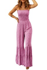 Phalaenopsis Thin Straps Smocked Bodice Wide Leg Floral Jumpsuit Bottoms JT's Designer Fashion