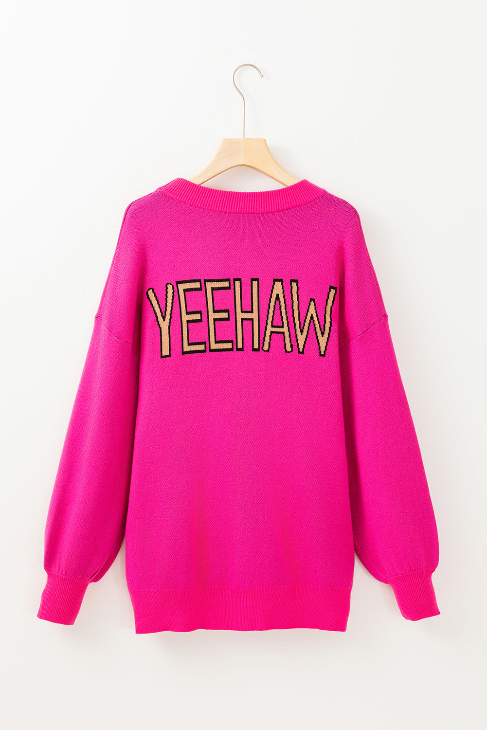 Rose Red YEEHAW Cowboy Hat Drop Shoulder Oversized Sweater Sweaters JT's Designer Fashion