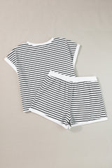 White Stripe Contrast Edge Tee and Shorts Set Short Sets JT's Designer Fashion