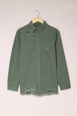 Green Ripped Denim Jacket Denim Jackets JT's Designer Fashion