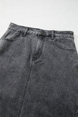 Dark Grey Denim Raw Hem Back Split High Waist Long Skirt Skirts & Petticoat JT's Designer Fashion