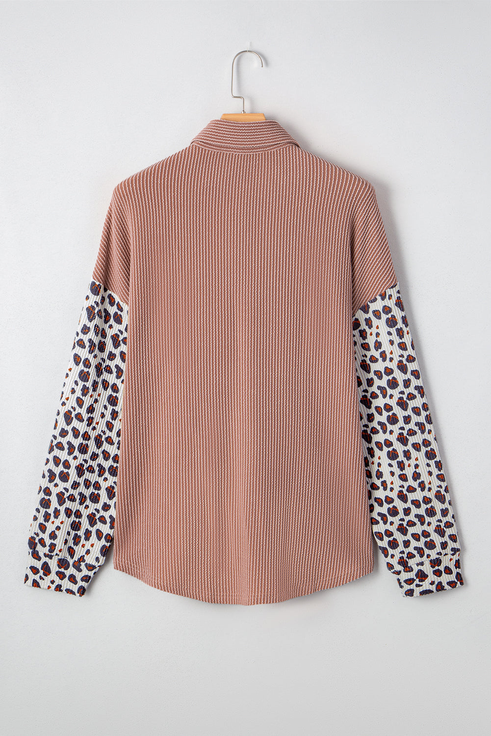 Dark Khaki Leopard Patched Twisted Ribbed Western Casual Shacket Jackets JT's Designer Fashion