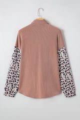 Dark Khaki Leopard Patched Twisted Ribbed Western Casual Shacket Jackets JT's Designer Fashion