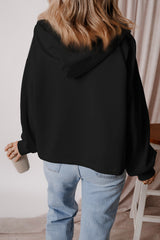 Black Fleece Lined Half Zipper Kangaroo Pockets Loose Hoodie Sweatshirts & Hoodies JT's Designer Fashion