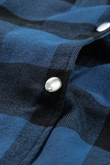 Blue Turn-down Collar Plaid Shirt Jacket Plaid Shackets JT's Designer Fashion