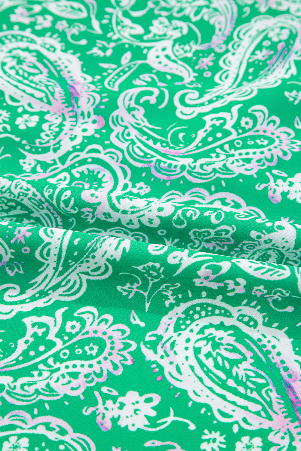 Green Paisley Print Long Sleeve Button Front Tied Waist Mini Dress Mini Dresses JT's Designer Fashion