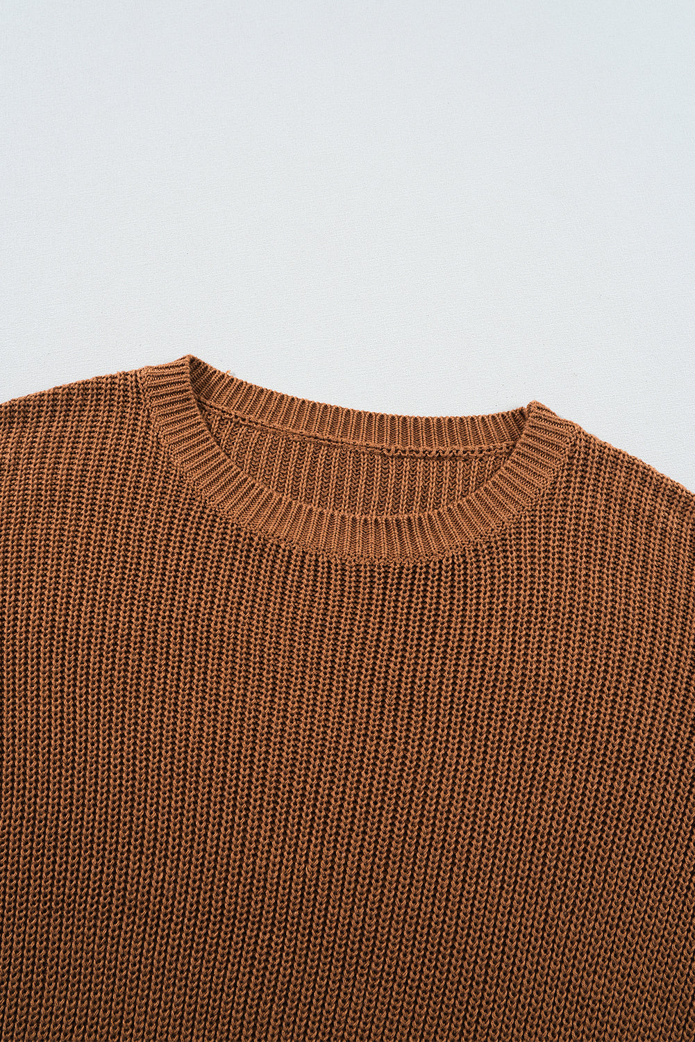 Chestnut Beaded Drop Shoulder Round Neck Sweater Sweaters JT's Designer Fashion