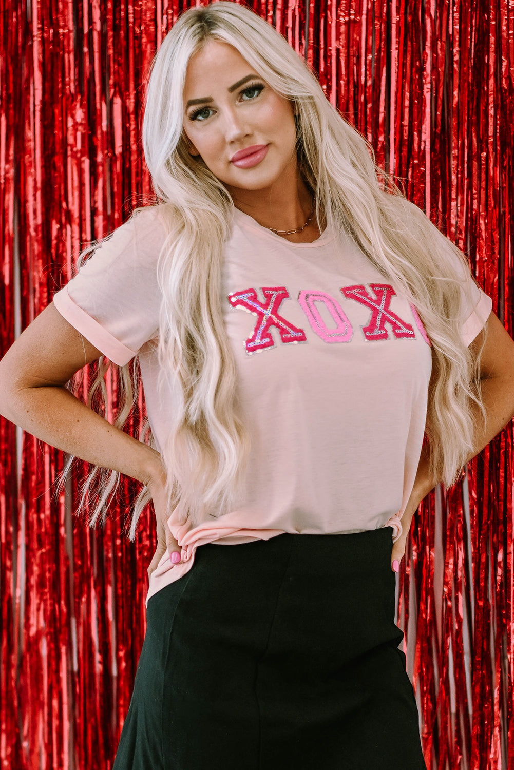 Pink Valentines Shiny XOXO Graphic T-shirt Graphic Tees JT's Designer Fashion