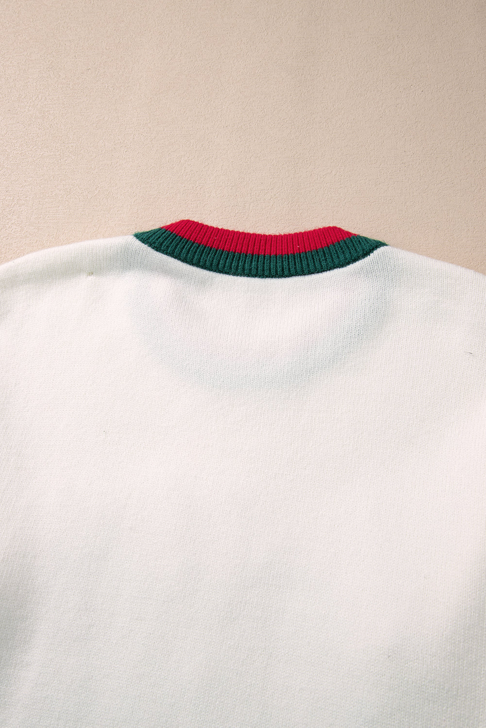 White Tinsel holly jolly Pattern Colorblock Edge Drop Shoulder Plus Size Sweater Plus Size Sweaters & Cardigans JT's Designer Fashion