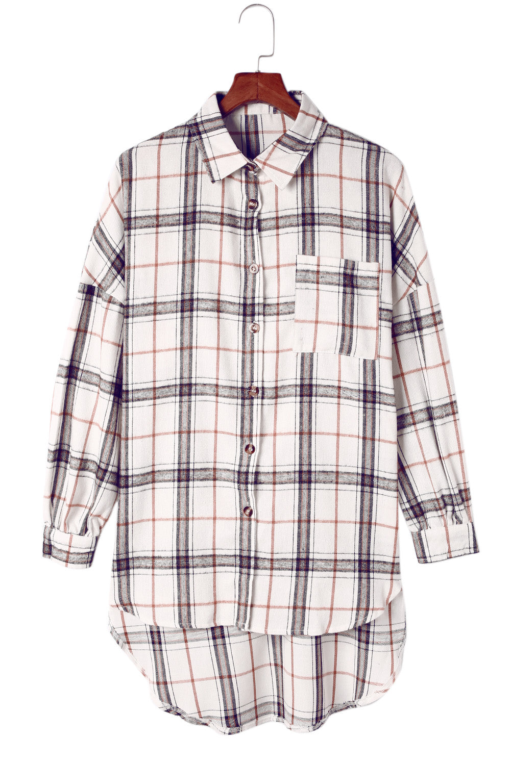 White Oversized Plaid Pattern Shacket with Slits Plaid Shackets JT's Designer Fashion