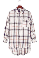 White Oversized Plaid Pattern Shacket with Slits Plaid Shackets JT's Designer Fashion
