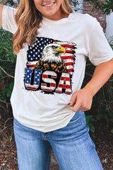 White USA Flag Eagle Graphic 4th July T Shirt Graphic Tees JT's Designer Fashion
