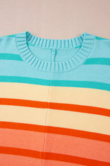 Yellow Stripe Gradient Striped Ribbed Edge Loose Sweater Sweaters JT's Designer Fashion
