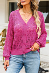 Rose Lightweight Buttoned Front Crochet Cardigan Cardigans JT's Designer Fashion