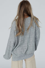 Medium Grey Side Split Drop Shoulder Oversized Top Long Sleeve Tops JT's Designer Fashion