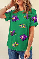 Bright Green Mardi Gras Sequin Patched Graphic Tee Graphic Tees JT's Designer Fashion
