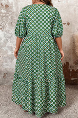Green Geometric Floral Print Half Sleeve Plus Size Maxi Dress Plus Size Maxi Dresses JT's Designer Fashion