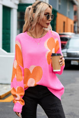 Flower Pattern Slouchy Sweater Sweaters JT's Designer Fashion