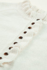 Beige Frill Trim Buttoned Knit Pullover Sweater Sweaters & Cardigans JT's Designer Fashion