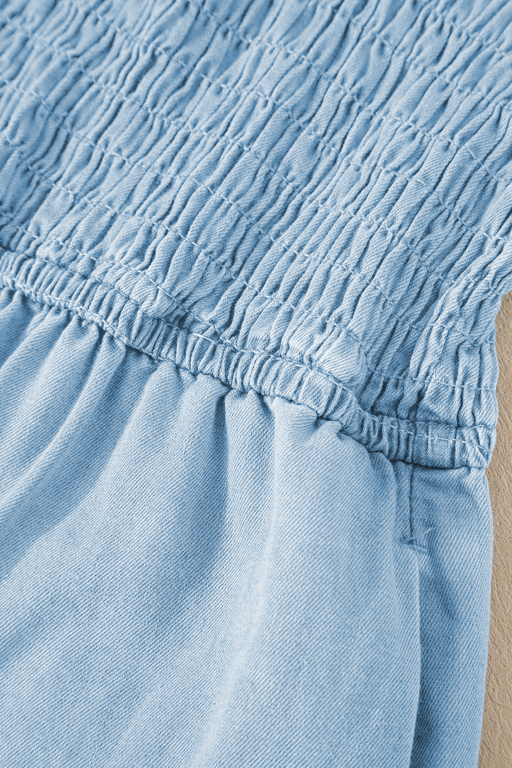 Beau Blue Spaghetti Strap Smocked Denim Romper Jumpsuits & Rompers JT's Designer Fashion