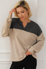 Carbon Grey Notched Neck Colorblock Corded Sweatshirt Sweatshirts & Hoodies JT's Designer Fashion