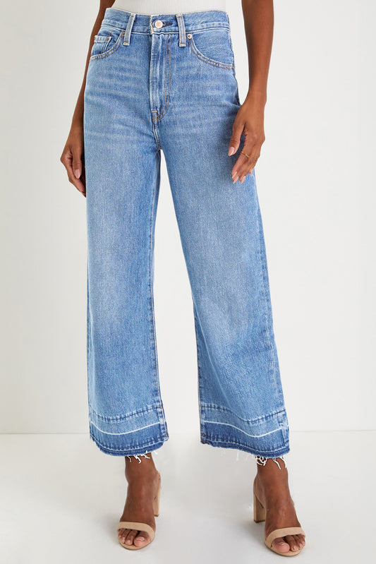 Dusk Blue Raw Hem Straight Leg Loose High Waist Jeans Dusk Blue 65%Cotton+33%Polyester+2%Elastane Jeans JT's Designer Fashion