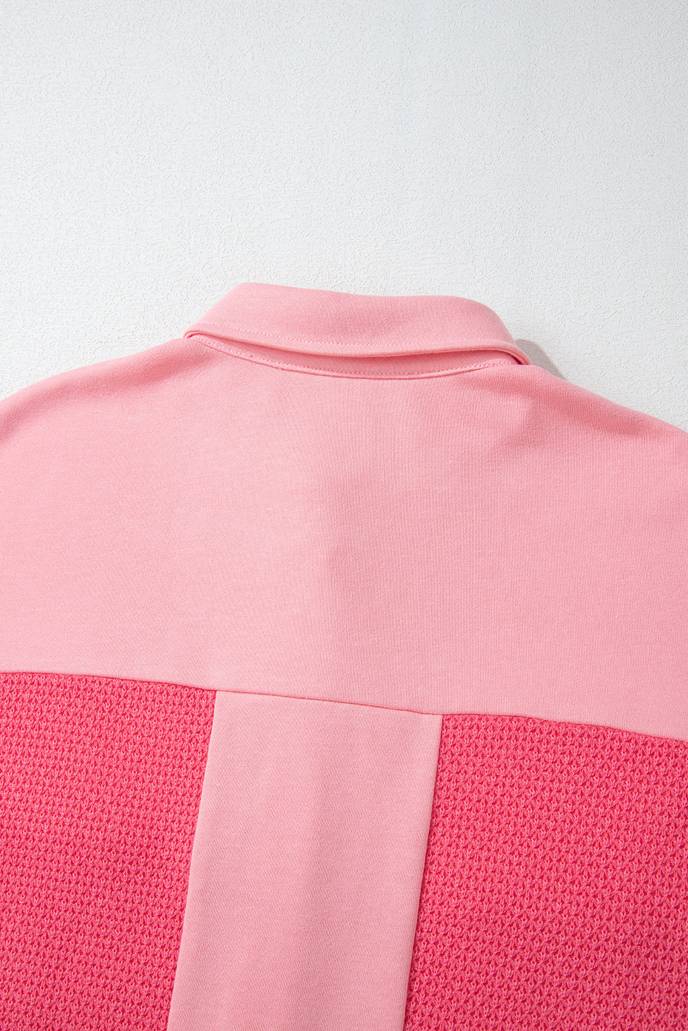 Peach Blossom Two Tone Contrast Waffle Knit Buttoned Loose Shacket Jackets JT's Designer Fashion
