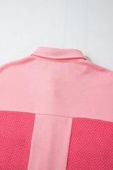 Peach Blossom Two Tone Contrast Waffle Knit Buttoned Loose Shacket Jackets JT's Designer Fashion