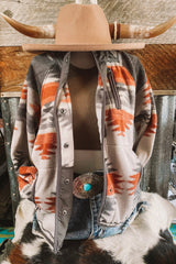 Gray Western Aztec Snap Buttoned Fleece Jacket Jackets JT's Designer Fashion