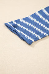 Sky Blue Stripe Drop Shoulder O Neck Plus Size Sweater Plus Size Sweaters & Cardigans JT's Designer Fashion