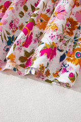 Red Floral Short Sleeve V Neck High Waist Maxi Dress Floral Dresses JT's Designer Fashion