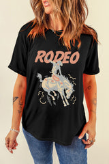 Black RODEO Cowboy Graphic Crewneck T Shirt Graphic Tees JT's Designer Fashion
