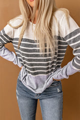Gray Striped Colorblock Sweater Sweaters & Cardigans JT's Designer Fashion