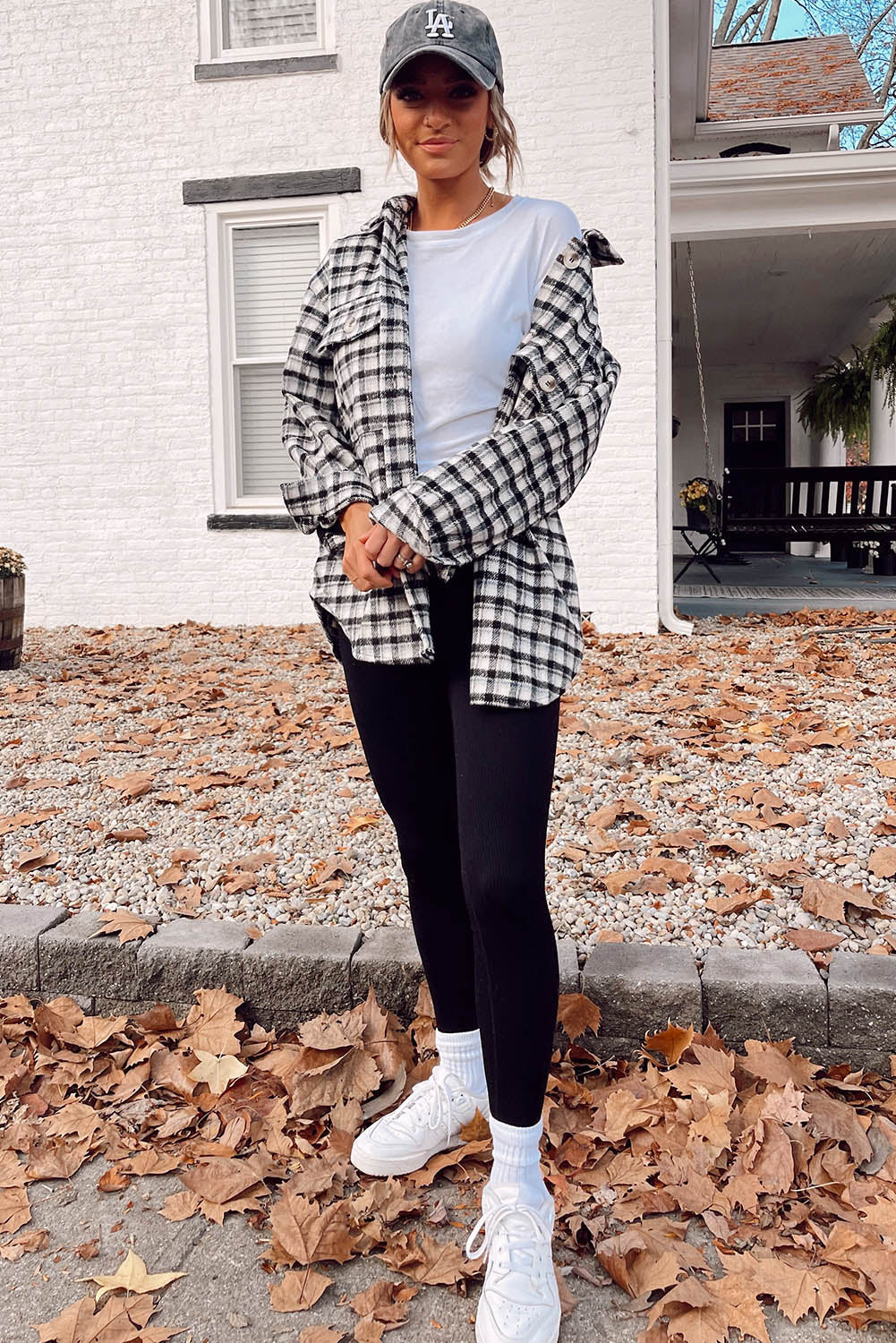 Black Plaid Print Chest Pockets Buttoned Tunic Shacket Plaid Shackets JT's Designer Fashion