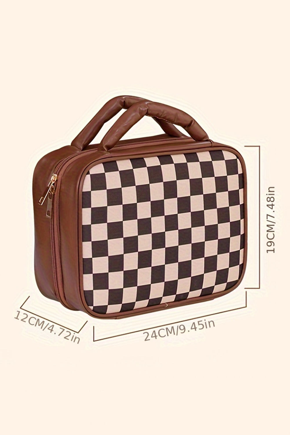 Black Checkered Multiple Compartments PU Leather Cosmetic Bag Makeup Bags JT's Designer Fashion