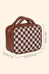 Black Checkered Multiple Compartments PU Leather Cosmetic Bag Makeup Bags JT's Designer Fashion