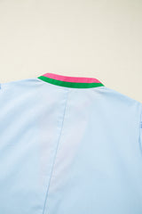Myosotis Contrast Striped Notched V Neck Puff Sleeve Mini Dress Mini Dresses JT's Designer Fashion