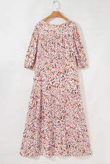 Red Boho Half Sleeve Floral V Neck Maxi Dress Floral Dresses JT's Designer Fashion