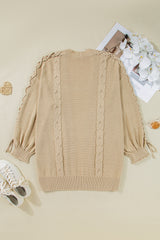 Parchment Cable Knit Braided Tie Sleeve Plus Size Open Cardigan Plus Size Sweaters & Cardigans JT's Designer Fashion
