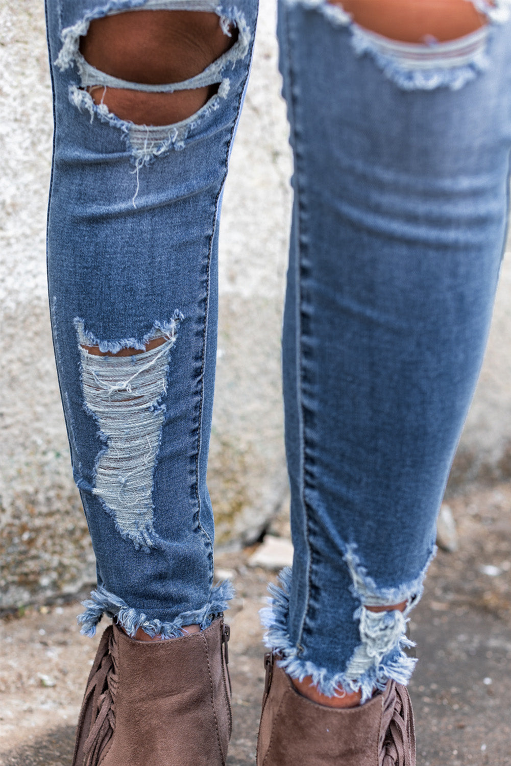 Sky Blue High Waist Distressed Skinny Jeans Jeans JT's Designer Fashion